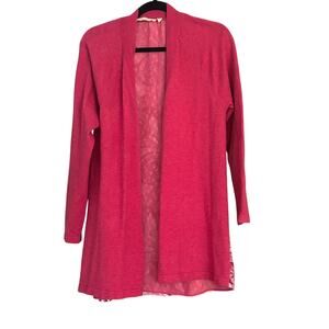 Soft Surroundings Floral L Back Maroon Pink Waterfall Cardigan Knit Cozy